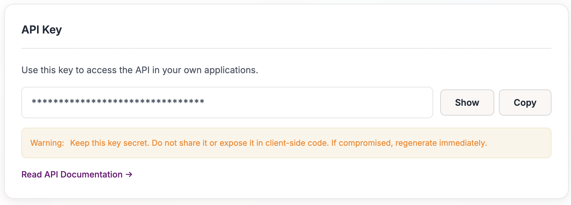 API key section in ExactSum Settings page